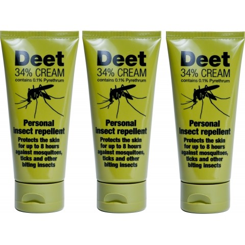 Deet 34% Personal Insect Repellent Cream, 3 x 60ml
