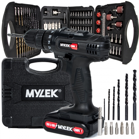 Mylek 18V Cordless Drill with 1 Hour Fast Charge 118pc Drill Bit