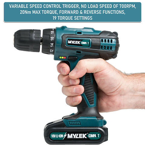 MYLEK Cordless 18V VCB Drill & Drill Bit Set - HSD Online