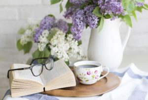 relaxing cup of tea and reading a book at Christmas